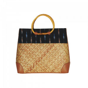 Ikkat & Shitalpati Bag with Cane Handles