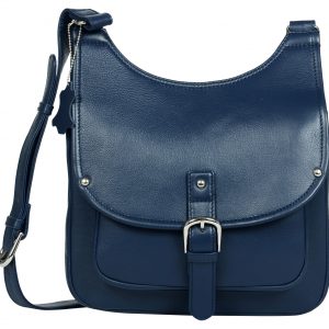 Leather Sling Bag with Single Adjustable Handle - Navy Blue