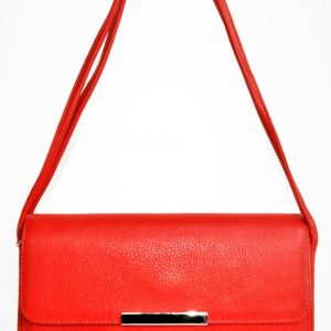 Small Leather Hand Bag with Double Strap Handles - Red
