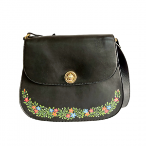 Hand Painted Leather Hand Bag with Floral Details