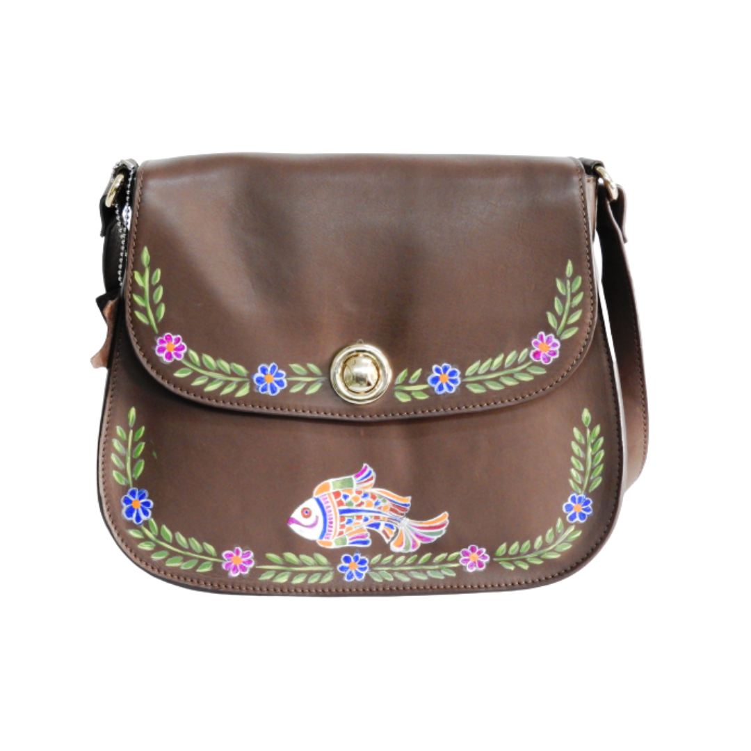 Embossed Floral Copper-Toned Leather Handbag - Casual Carnation | NOVICA